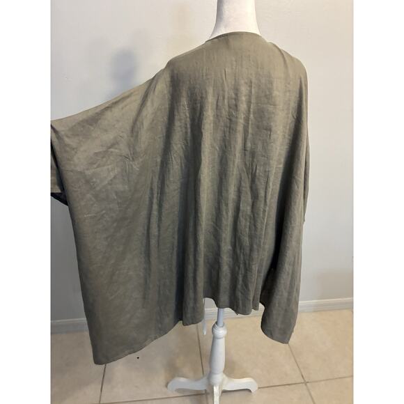 100% Linen Kimono Cardigan Gray Minimalist Oversized Womens Open Front USA OS - Picture 5 of 11